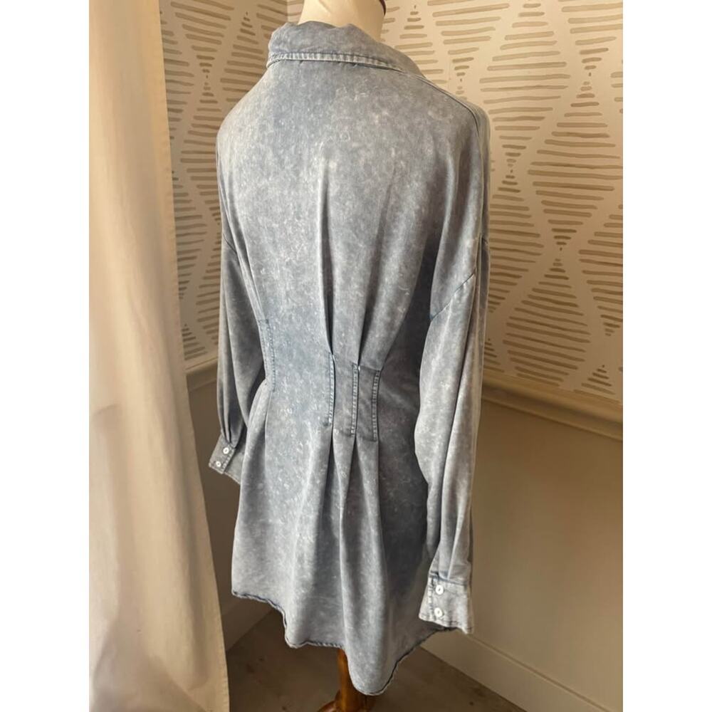 Entro Women’s Medium Faux Acid Wash Denim Button Up Mini Dress - Picture 5 of 7